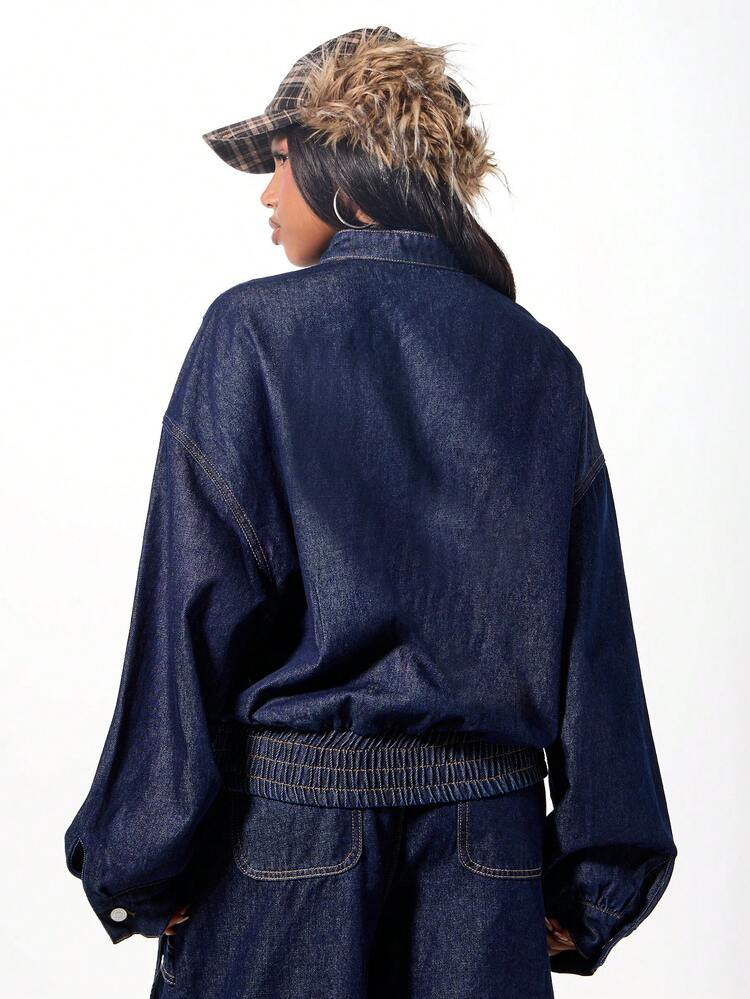 SUMWON WOMEN Jaqueta bomber Denim oversized com detalhes de apliques