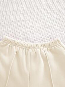 Cozy Pixies 2pcs Baby Girl Rainbow Pattern Crew Neck Raglan Sleeve Sweatshirt And Jogger Pants Set - Apricot - View 4