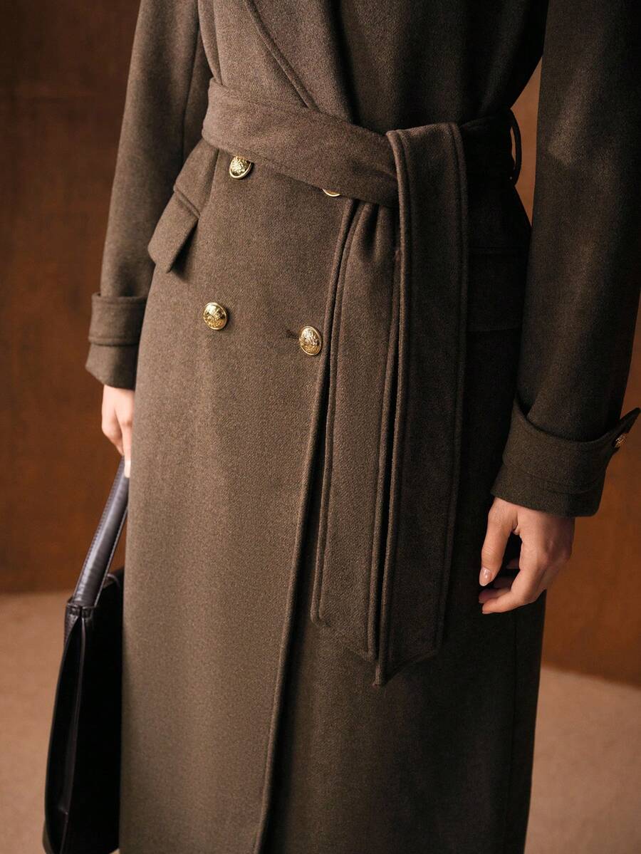 MOTF PREMIUM 秋冬羊毛双排扣大衣 - 棕色 - 查看 2