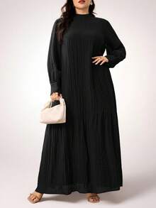 Veilorie Plus Size Elegant Solid Color Dress, Suitable For Party - Black - View 1