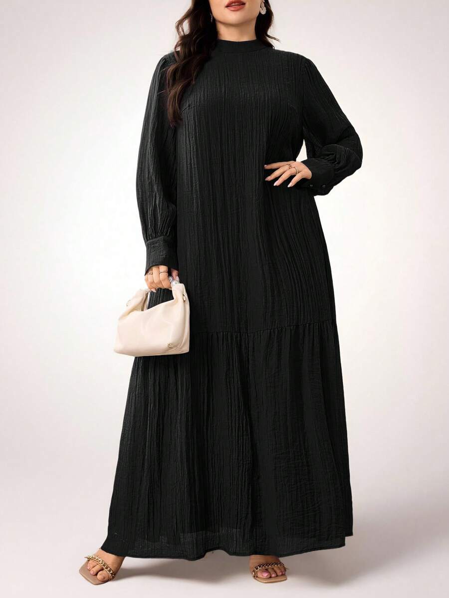 Veilorie Plus Size Elegant Solid Color Dress, Suitable For Party - Black - View 1