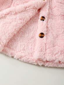 Young Girls Fuzzy Heart Pattern Hooded Long Sleeve Jacket, Pink, Autumn/Winter - Pink - View 7