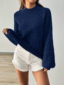 Pariaura Damen Loose Fit Rollkragen Allround Langarm Pullover, vielseitig & lässig - marineblau - Übersicht 6