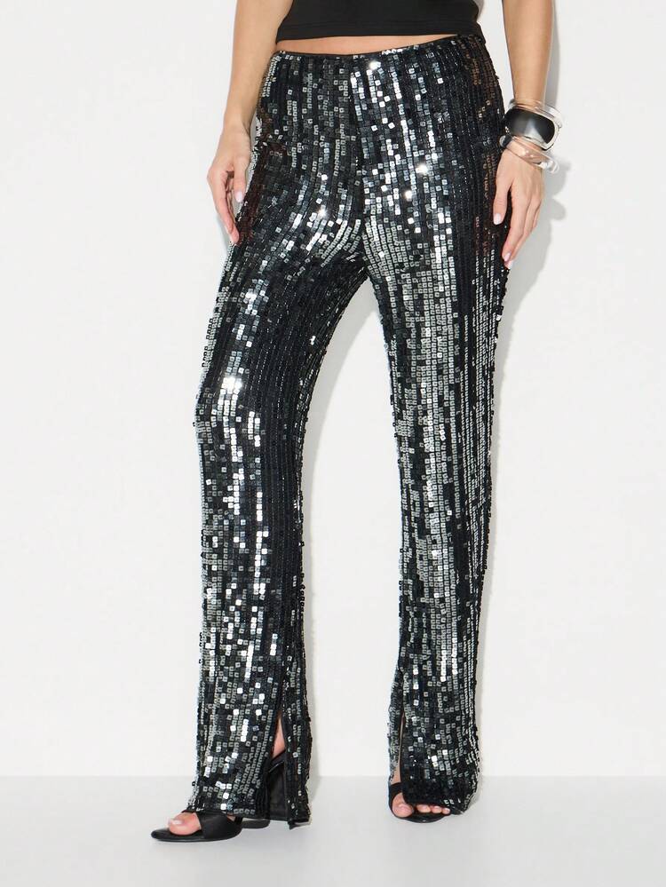KIZN Sequin Wide Leg Trousers With Elastic Waist
