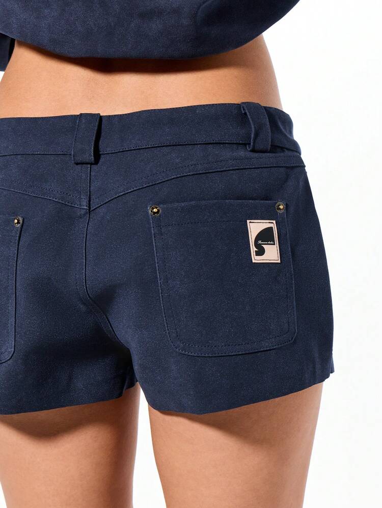 SUMWON WOMEN Suede Low Rise Carpenter Shorts With Distressed Details