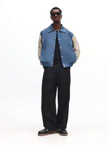 SUMWON 男式 Harrington 撞色袖飞行员夹克，运动风格休闲外套 - 彩色 - 查看 7