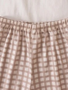 2 件男童柔软舒适薄睡衣套装，可爱卡通恐龙格子印花，休闲宽松长袖上衣和裤子睡衣 - 棕色 - 查看 7