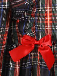 1 件年轻女孩多色条纹经典红绿圣诞荷叶边肩部可爱连衣裙，适合派对、节日、圣诞节 - 彩色 - 查看 8