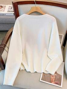 Linhara Plus Size Women Embroidered Floral Knit Sweater Top, Winter - Multicolor - View 2