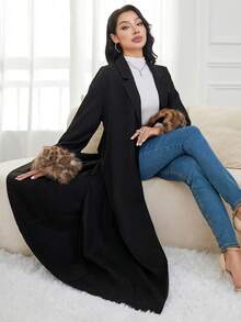 Al Najma 保守袖口女士长款开襟阿巴雅长袍，女士长款外套，迪拜奢华长款外套，女士秋季服装，女士冬季外套 - 黑色 - 查看 3