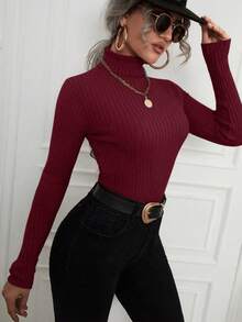 EMERY ROSE Damen Lässig Alltagsoutfit einfache Einfarbige Pullover mit hohem Kragen, figurbetonter Passform, Herbst/Winter