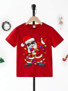 Koszulka z nadrukiem świątecznym i motywem Świętego Mikołaja, dla chłopców, idealna na imprezę świąteczną i na cały sezon
