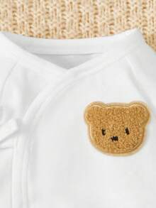 SHEIN Baby Girl Newborn Infant Unisex Long Sleeve Homewear With Bear Print And Bow For Fall White - White - View 5