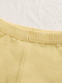 SHEIN Vintaside Kids 女婴针织毛衣套装，婴幼儿黄色长袖毛衣上衣 + 毛衣裤两件套，提花图案带荷叶边，适合秋冬季日常穿着、外出旅行 - 黃色 - 查看 6