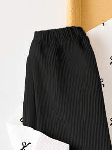 2pcs/Set Baby Girl Fashion Cute Bow Print Faux Lace Effect Crew Neck Long Sleeve Sweatshirt And Ribbed Leggings Pants Set, Suitable For Outings, Home And Leisure, Autumn/Winter