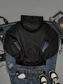 Attitoon Sudadera holgada con apertura frontal, bordado de cruz, estilo vintage punk Y2K casual para mujer, cálida y cómoda para otoño/invierno