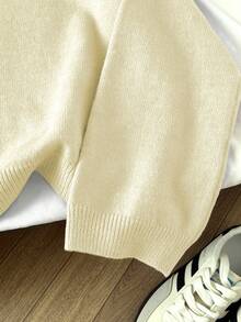 Elamini 女式纯色圆领长袖休闲套头毛衣，秋冬 - 杏色 - 查看 4