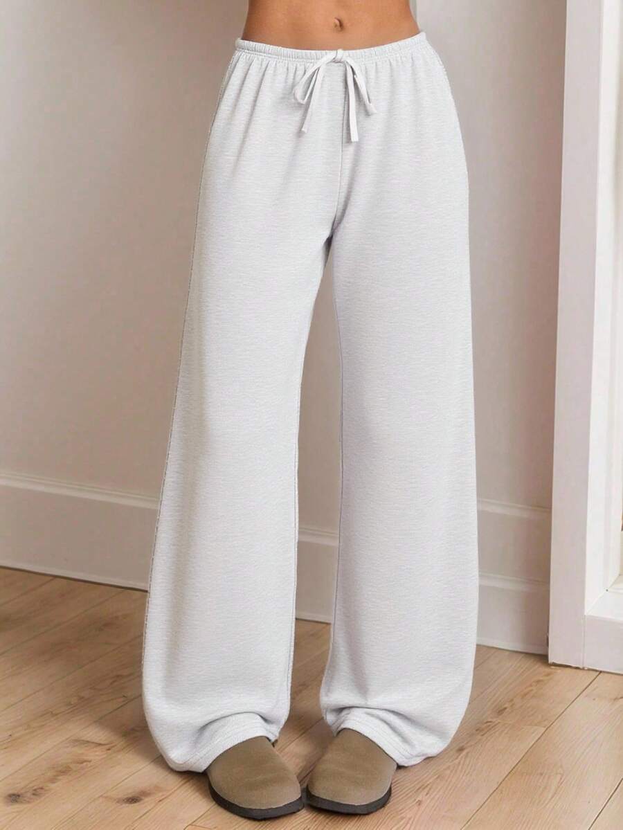 SHEIN Teen Girl White, Casual,Knit Loose Fit Trousers For Spring, Summer, Autumn And Winter,Home Wear Wide Leg Sweatpants Comfy Pants Grey Sweatpants Fall