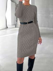 Women Casual Solid Color Bodycon Knit Dress For Autumn/Winter,Petite