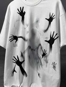 Manfinity Dauomo 热门推荐：简约朋克暗黑街头风鬼手印花男士T恤，适合一年四季的街头时尚男士。 - 彩色 - 查看 4