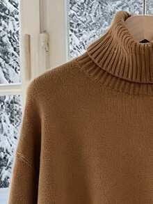 Airaco Conjunto de 2 peças feminino casual para o dia a dia, cor sólida, simples, gola alta, ombros caídos, suéter solto e saia de suéter, outono/inverno