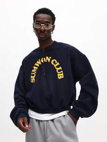 SUMWON Sweatshirt Pullover Crop Fit Setengah Resleting dengan Cetakan Dada yang Mencolok, Pakaian Kasual Streetwear untuk Musim Gugur dan Musim Dingin - Purple - View 5