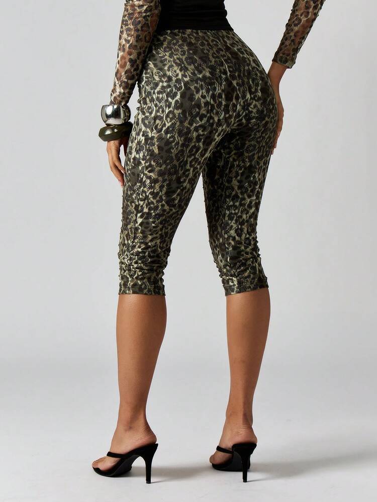 MISSGUIDED Leggings Capri com Estampa de Leopardo e Renda