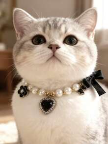 PETSIN 1 件装宠物爱心仿珍珠项链；颈围可调节；领结吊坠；心形吊坠；宠物配饰；宠物用品 - 彩色 - 查看 8