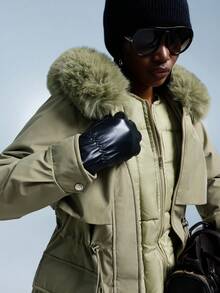 GENKIRA 秋冬棕色豹纹随机图案仿麂皮面料宽松宽肩休闲女式西装外套 - 綠色 - 查看 4