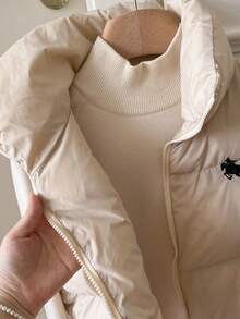 SHEIN Frenchy New Autumn Women's Winter Casual Warm Zip-Up Stand Collar Padded Sleeveless Padded Coat With Small Logo Embroidery, Autumn/Winter,Commuting Style, Suitable For Party, Halloween, Christmas, Holiday Events Jackets - Apricot - View 8