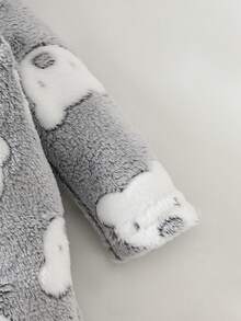 2pcs/Set Newborn Cute Koala Print Embroidered Thick Fleece Long Sleeve Jumpsuit Pajamas, Autumn/Winter - Multicolor - View 6