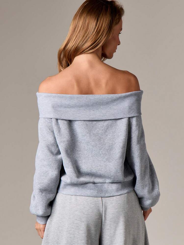 AiiRZ Oversized Bardot Sweatshirt mit Carmen-Ausschnitt, weitem Umlegekragen und langen Ärmeln für lässigen Komfort
