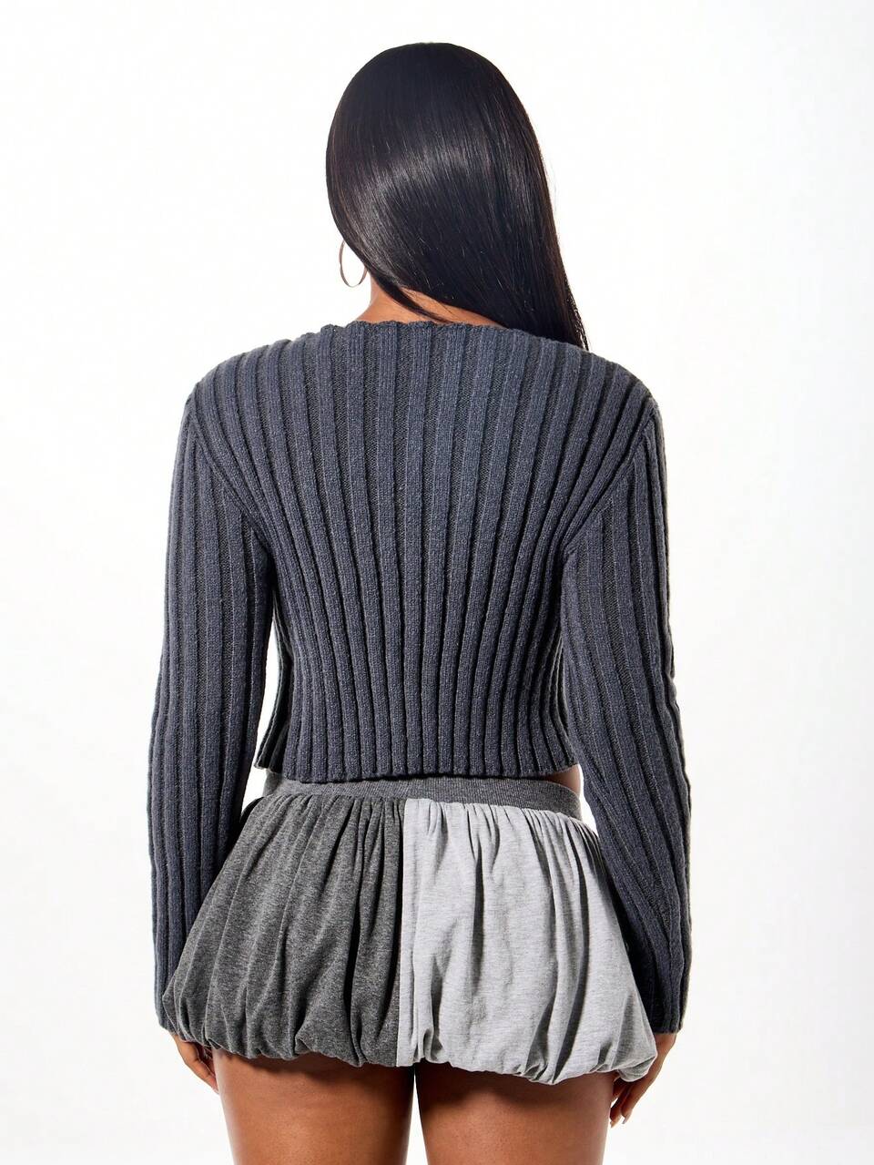 SUMWON WOMEN Ribbed Knit Asymmetric Button Front Cardigan With Cropped Length And Long Sleeves For Fall Winter Layering