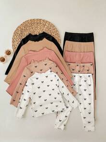 SHEIN 10pcs Baby Girl Polka Dot Print Long Sleeve T-Shirt Set, Cute & Versatile, Autumn/Winter Baby Set Autumn Winter Season Neutral Baby Clothes Girls Outfit Sets Baby Girl Warm Sets Baby Casual Sets Christmas