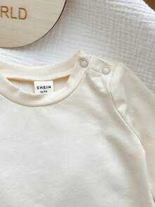 SHEIN 新生儿三件套保暖加厚长袖连体衣、卡通耳朵连帽外套和裤子 - 棕色 - 查看 5