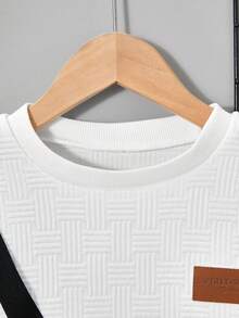 2 件套年轻男孩针织提花纹理长袖运动衫和裤子套装，秋冬时尚休闲装 - 白色 - 查看 7