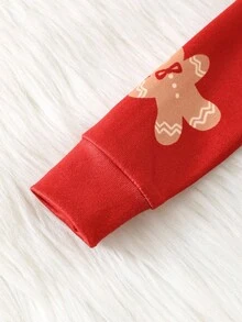 SHEIN 3 件套男婴舒适睡衣套装，卡通熊和饼干印花柔软针织圆领长袖上衣和松紧腰长裤，圣诞泰迪熊饼干圣诞老人鹿爸爸和我配套服装（单独出售） - 彩色 - 查看 7