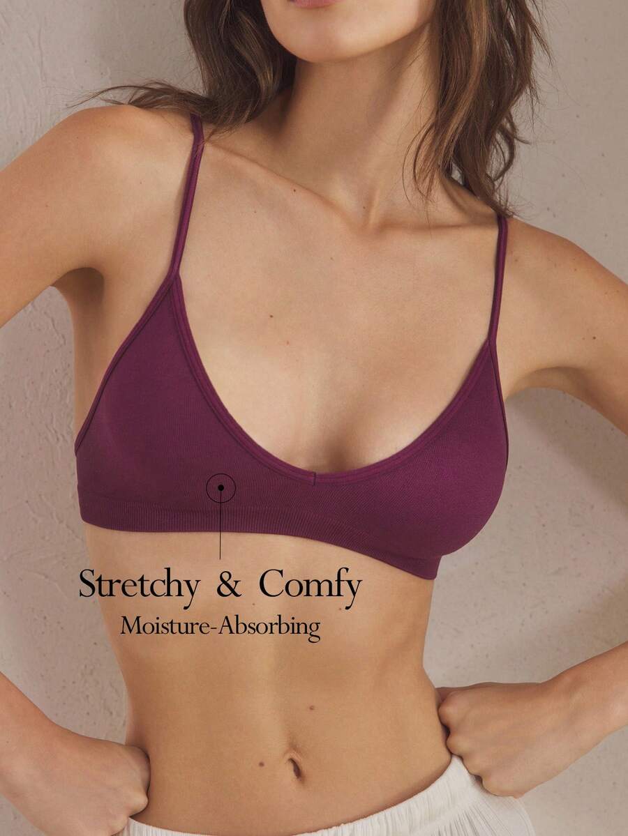 Ocili Purple Rib-Knit Crop Bralette With Adjustable Straps For Casual Comfort - Purple - View 1