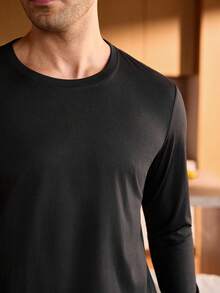 Provexi Provexi Plus Size Men's Black Round Neck Long Sleeve Top & Plaid Pants Loungewear Set, Christmas - Black - View 5