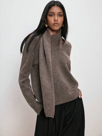 ATUI Studio Women's Keep Warm And Protect Against Cold Wool Knit Sweater With Shawl Collar, New Autumn/Winter Long Sleeve Loose, Casual, Fashionable, Simple Knit Sweater, Christmas Pullover, Minimalist For Commuting, Versatile,Brown Sweater,Christmas Outfit For Women,New Year Look,Party Outfit ,Thanksgiving Outfits, Effortless Chic Essential, Casual Versatile Business Wear, Old Money Aesthetic, Minimalism Essential