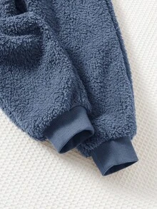 Cozy Pixies 2pcs/Set Young Boy Cartoon Bear Print Thermal Lined Crew Neck Long Sleeve Sweatshirt And Elastic Waist Ankle Cuff Pants Set Baby Boy Sets Terry Cloth Set Boys Sets Boy Clothes Set Winter Boys Outfit - Dusty Blue - View 8