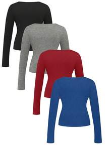 SHEIN LUNE 大码女式休闲宽松圆领长袖四件套T恤套装 - 彩色 - 查看 2