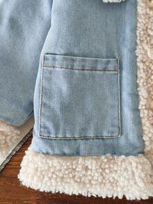 Vintaside Kids Babygirl 婴儿/女婴保暖内衬牛仔夹克，翻领长袖，时尚外套，适合旅行、度假、休闲日常穿着，秋冬 - 淺藍色 - 查看 8