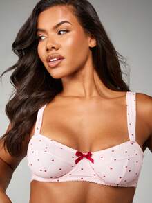 MISSGUIDED 女士爱心印花小蝴蝶结细节文胸和丁字裤套装 - 彩色 - 查看 3