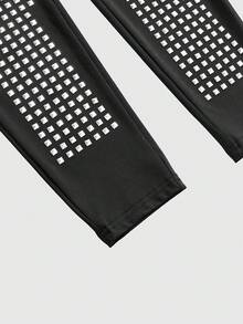 ROMWE Grunge Punk Y2K Punk Cross Rivet Design Fitted Versatile Women Leggings - Black - View 3