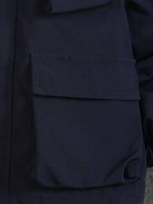 SHEIN Czarny płaszcz z kapturem dla chłopca, ciepły i wygodny ubiór odpowiedni dla chłopców w wieku 4-7 lat na jesień, wiosnę i zimę. Kurtka nadaje się do noszenia na zewnątrz, w szkole i w domu