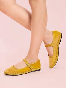 CUCCOO DOLLMOD Damen elegante goldgelbe Samt-Mary-Jane-Ballerinas, klassisch und bequem