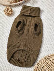 PETSIN 1 Piece Brown Short Autumn And Winter Thickened Knitted Windproof Warm Casual Pet Sweater - Coffee Brown - View 10