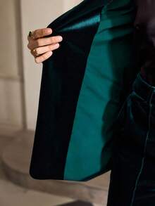 ZEYLAH 天鹅绒刺绣珠饰修身西装外套，秋冬 - 墨綠色 - 查看 8