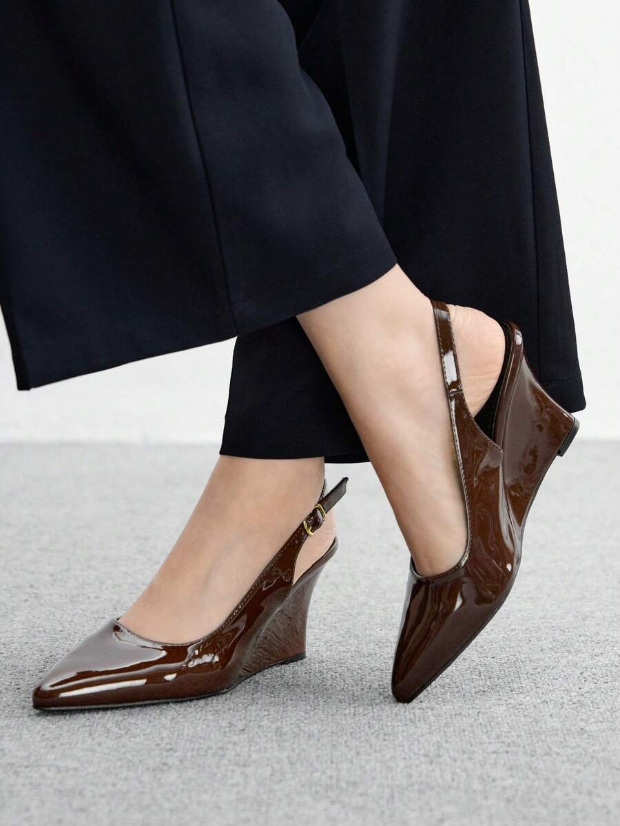 CUCCOO BIZCHIC Women's Pointed Toe Wedge Heel Slingback Pumps, Comfortable And Elegant Coffee Color